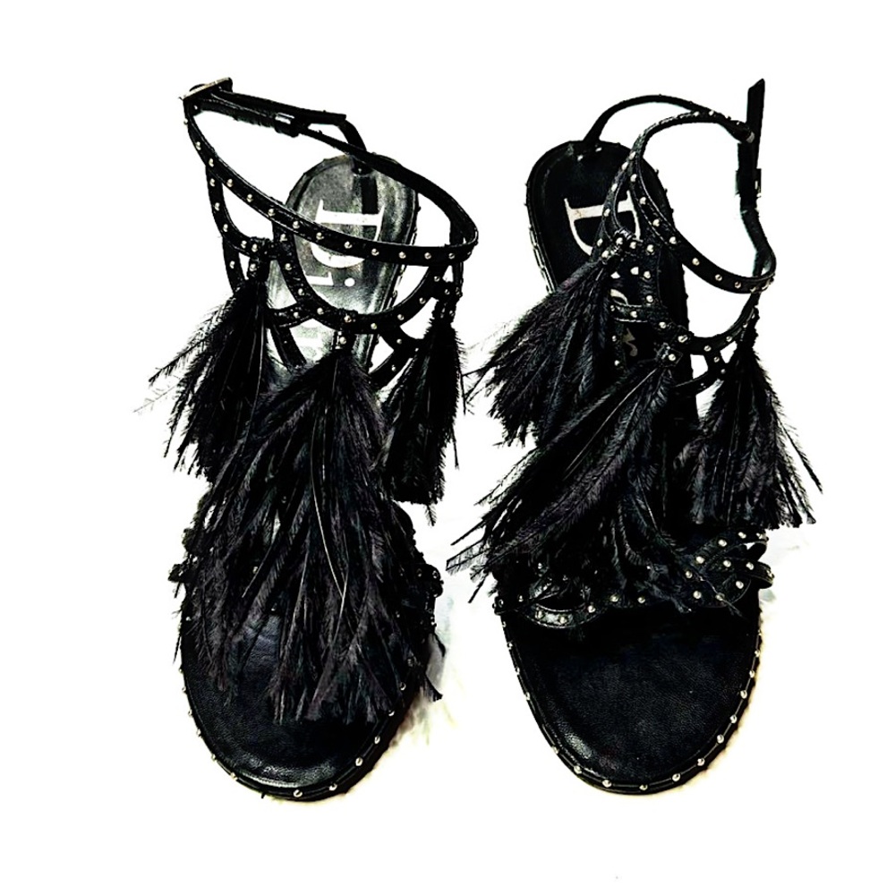 Authentic Christian Dior 04 SS Galliano Feather Studs Open Toe Stilettos - Picture 2 of 4